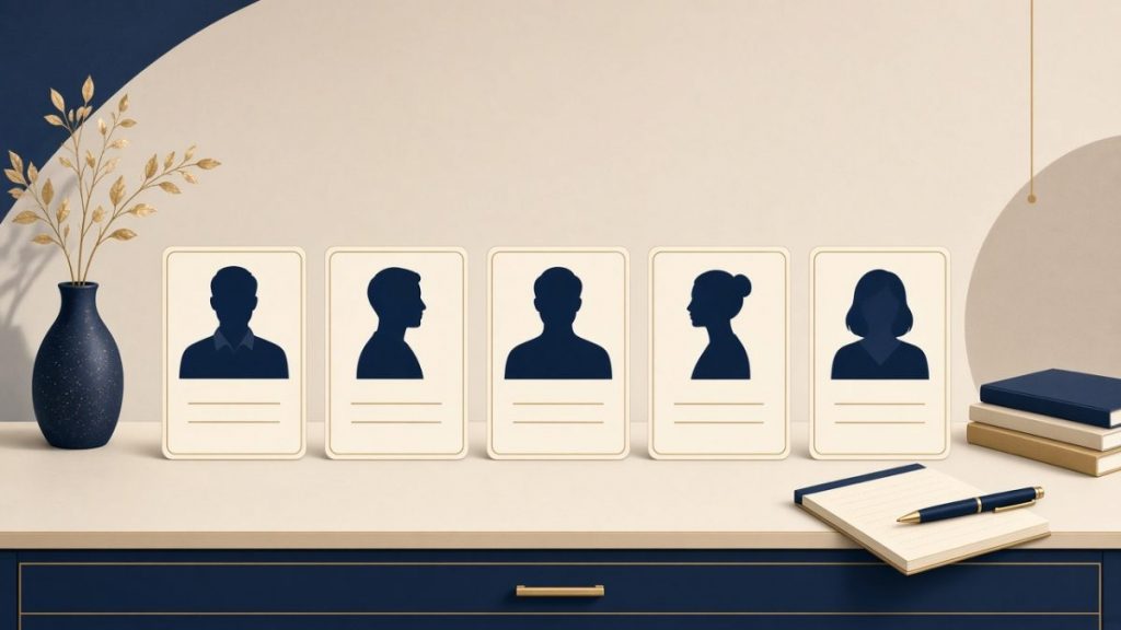 VIVANTの別班員5人のキャストを整理する名札カードのイラスト